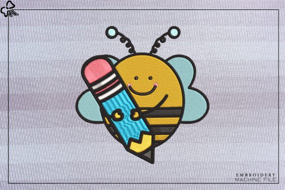 Cute Teacher Bee Embroidery Design