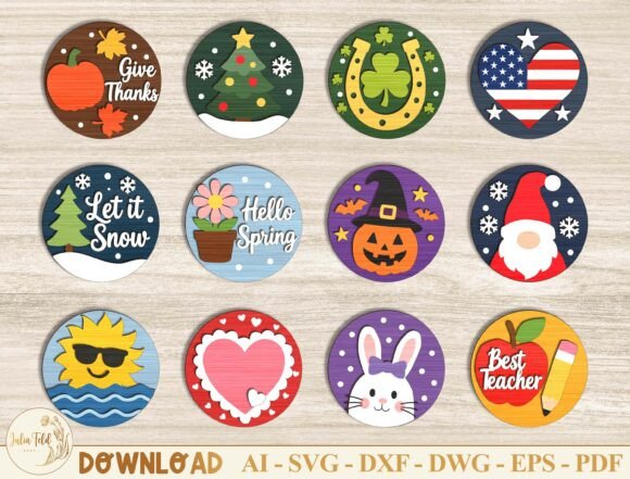 Holiday Round Sign Insert SVG Bundle