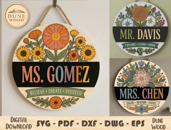 Teacher Floral Name Sign SVG