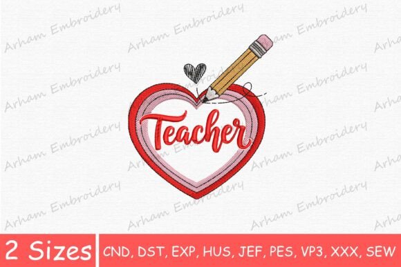 The Heart of Education: Celebrating Educators with the School Teacher Love Heart Embroidery Design